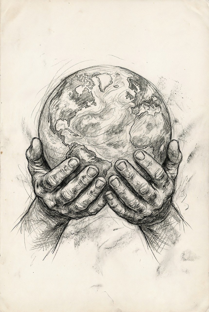 hands, earth, globe, world, sketch, charcoal, drawing, care, protection, humanity, nature, planet, conservation, environment, support, unity, life, fragile, art, atlas, ai generated-10125355.jpg